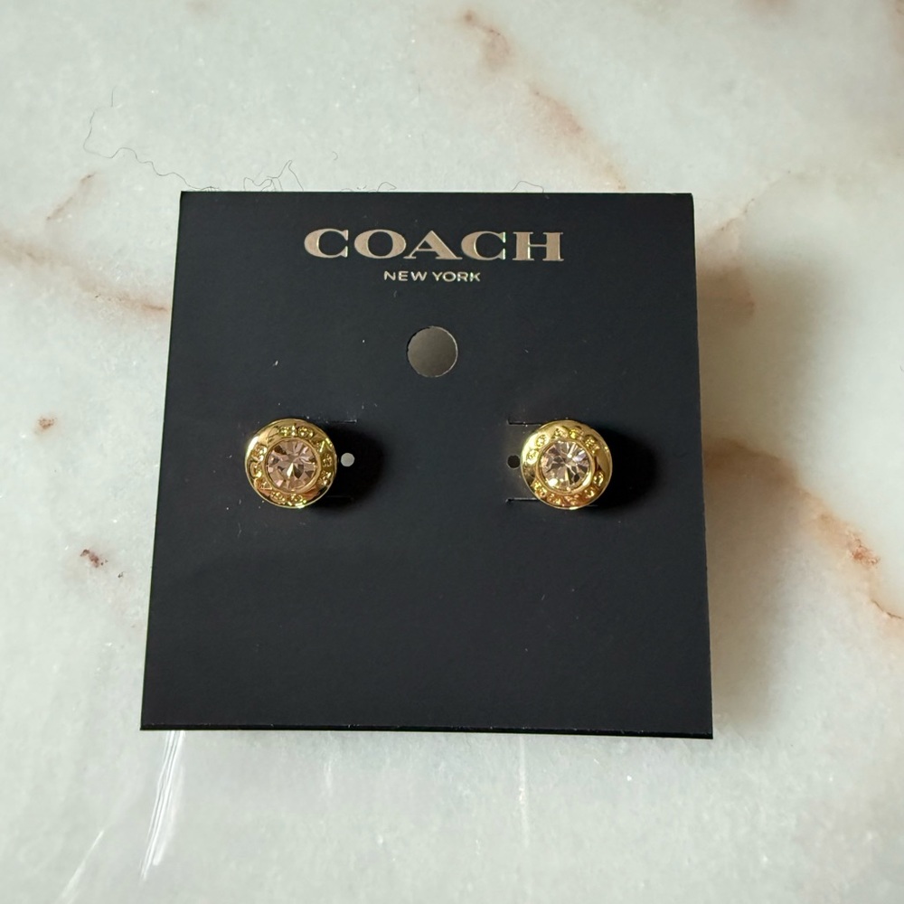 Coach Gold Crystal Stud Earrings